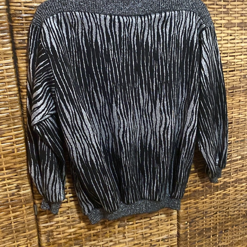 JJ Jinny Jin Vintage 80s Glitter Silver Black zebra Sweater M - Picture 5 of 7